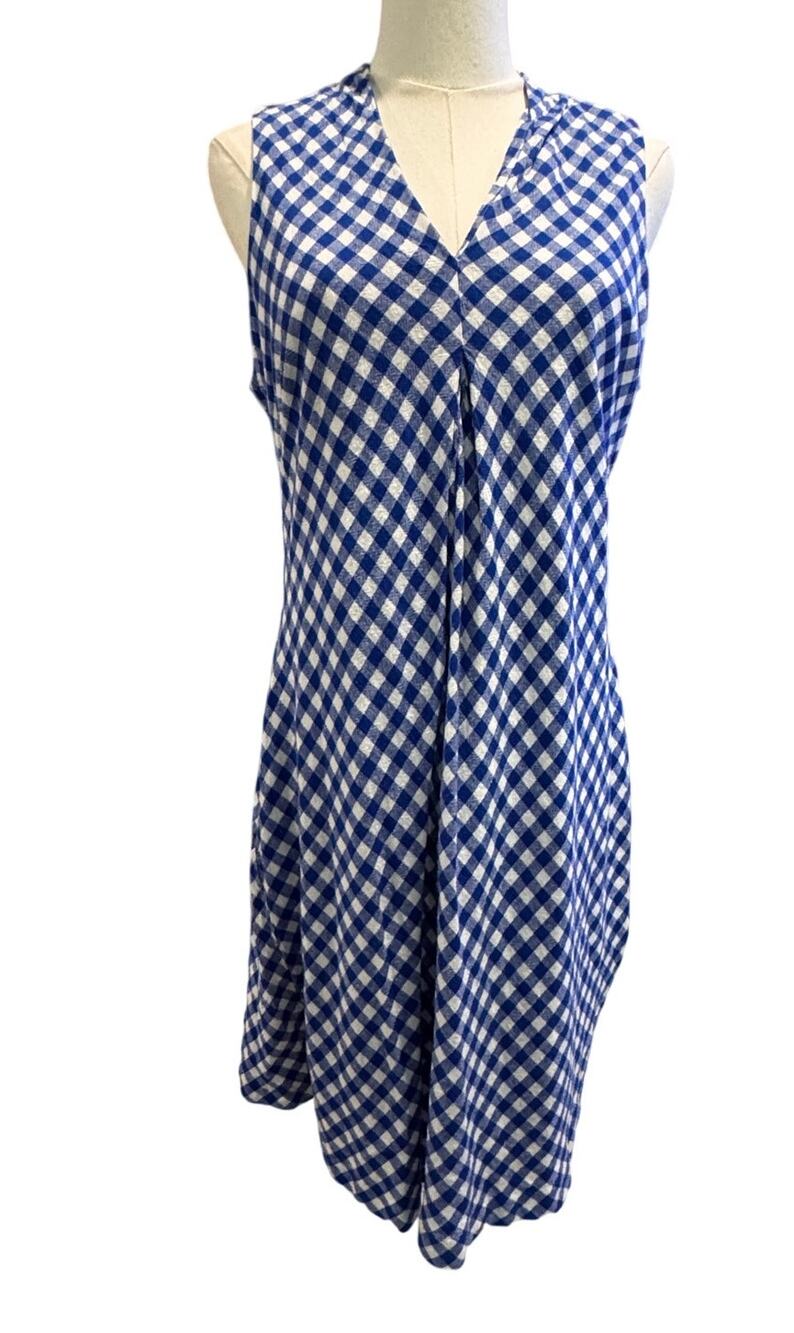 Tommy Bahama Blue White Gingham Check Sleeveless Linen Blend Dress Size S/Med